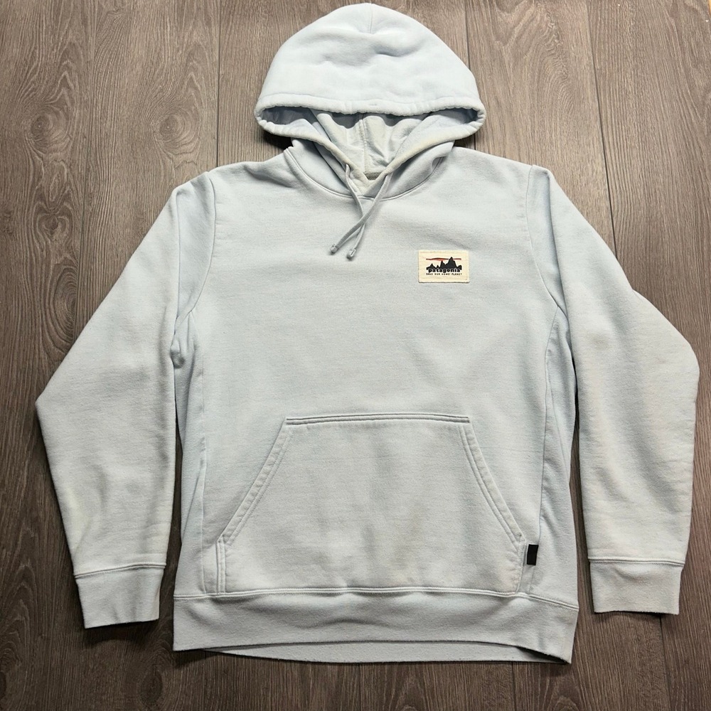 Patagonia Uprisal Hoodie Large Blue Save Our Planet Logo Pullover Womens Hiking